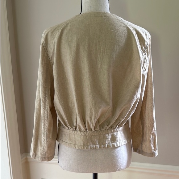 Worthington M Linen Blend Blazer Jacket Snap Front Metallic Gold Thread Accent - Picture 4 of 7